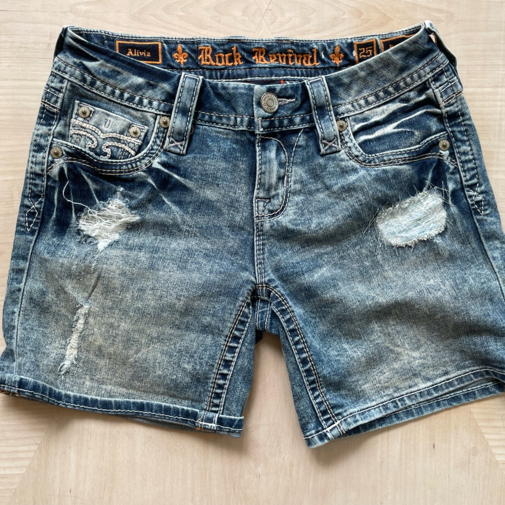 Rock Revival Alivia Distressed Denim Shorts - Faded Blue